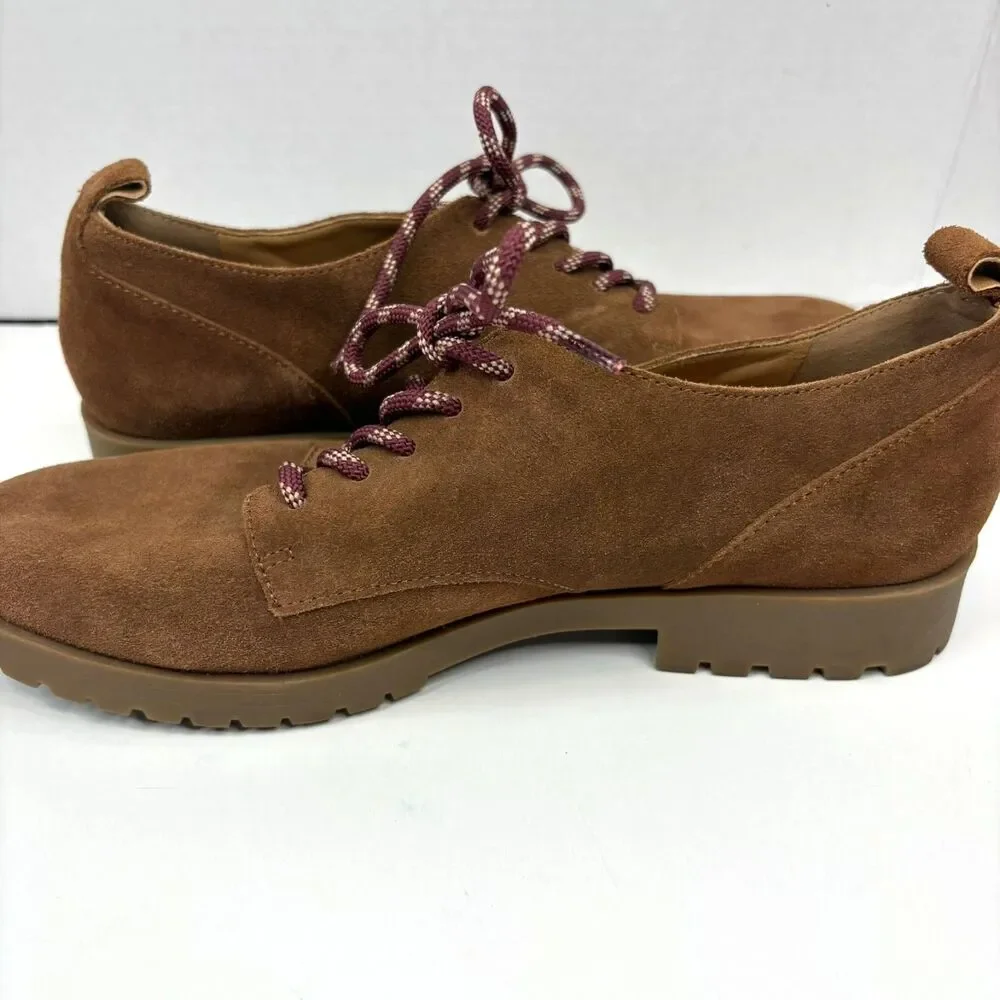 Crown Vintage Lowell Suede Oxfords Teddy Brown Lug Sole Ankle Booties Size 8.5